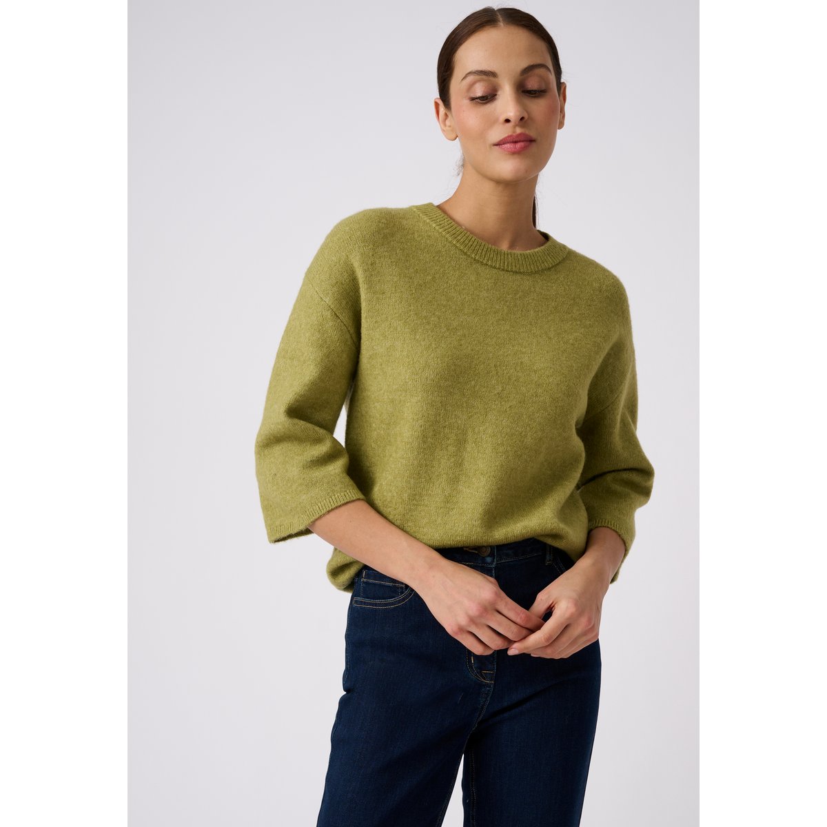 Pull mélange laine et alpaga manches larges vert, DAMART