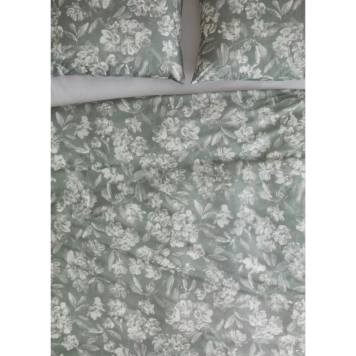 Housse de couette percale de coton fleurs vintage Lit 150/160 cm vert moyen, MANGO HOME