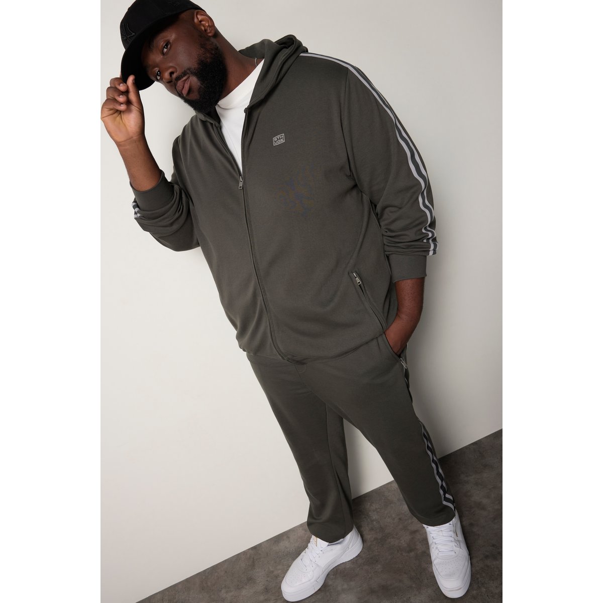 Veste à capuche en molleton gris argile, STHUGE