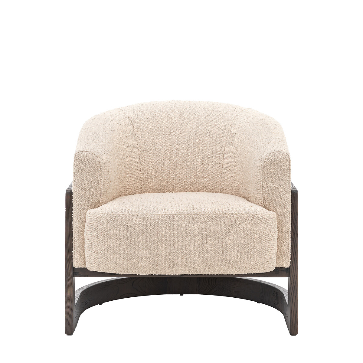 Cerron Rounded Boucle Tub Armchair with Dark Wood Legs light taupe, SO'HOME