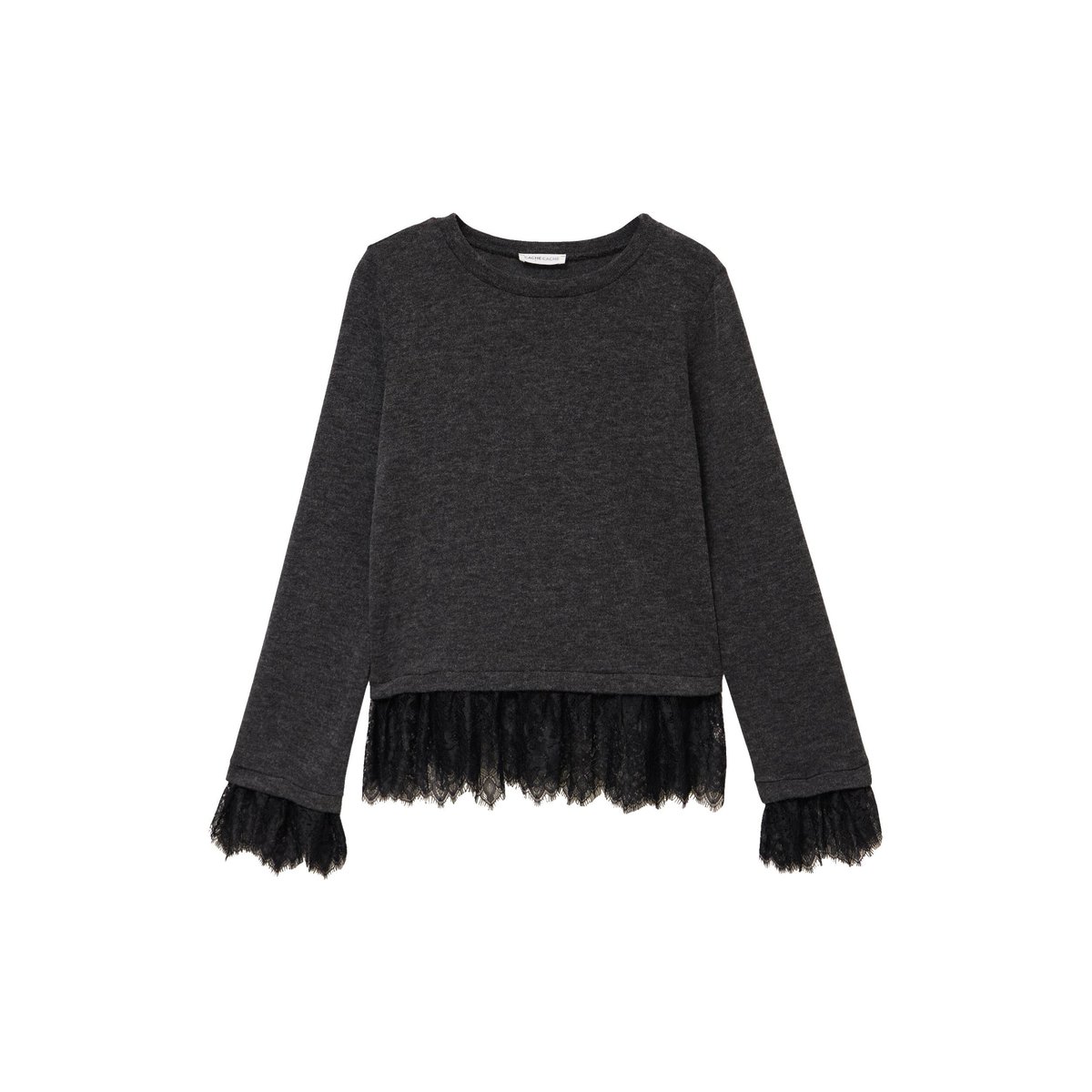 Pull détails de dentelle gris foncé, CACHE CACHE