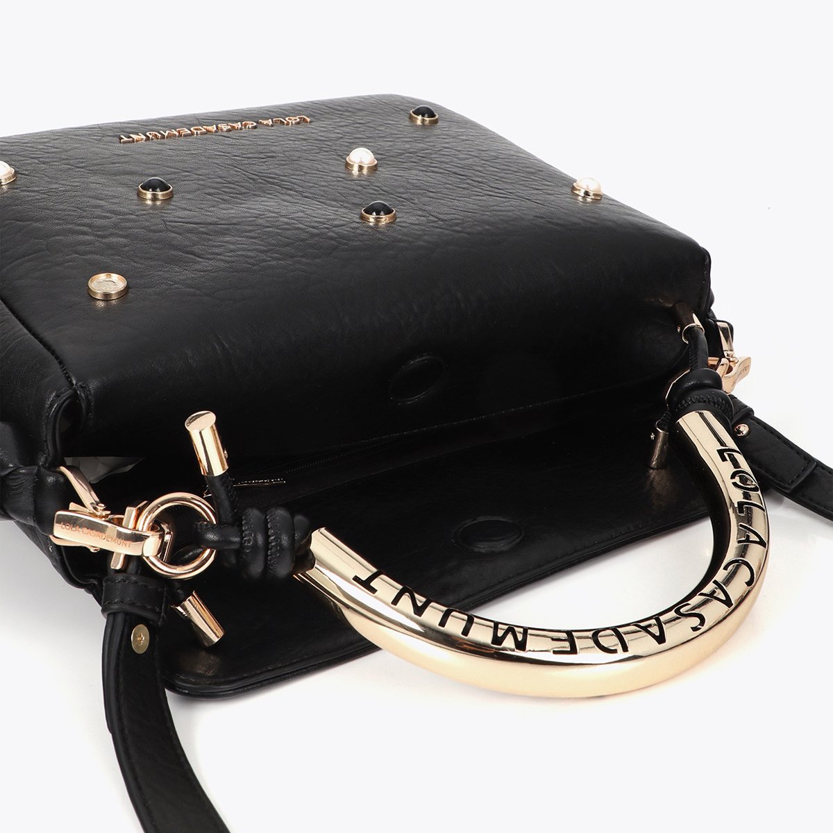 Sac à bandoulière à logo métallique tressé avec perles noir, LOLA CASADEMUNT