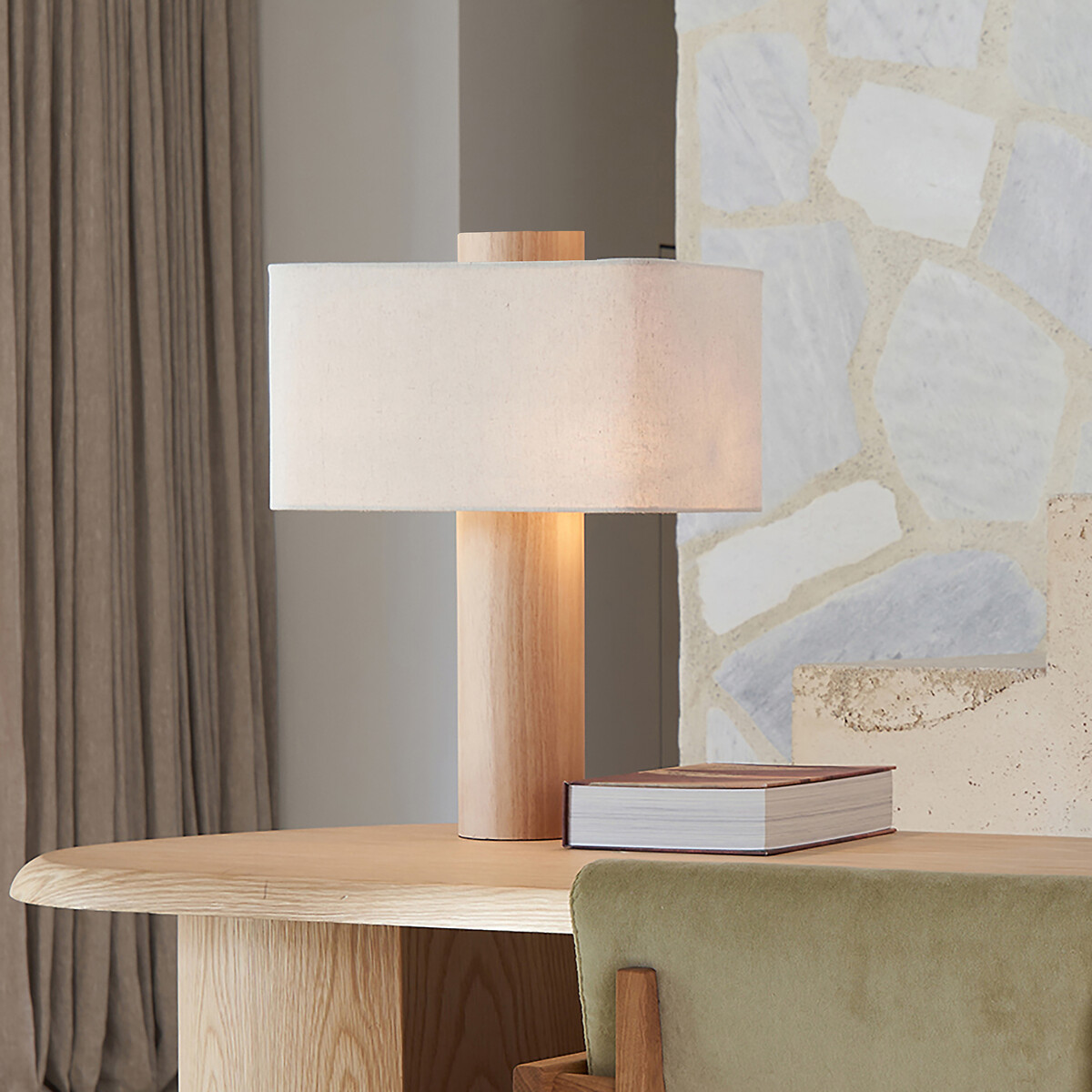 Lampada da tavolo in rovere e lino, Dryade naturale , AM.PM