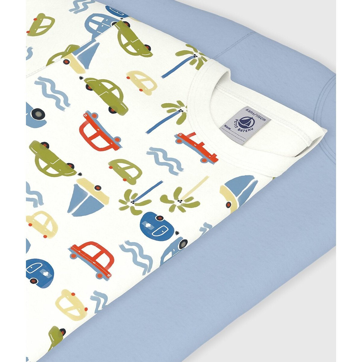 Lot de 2 t-shirts enfant en coton manches courtes  bleu + blanc, PETIT BATEAU