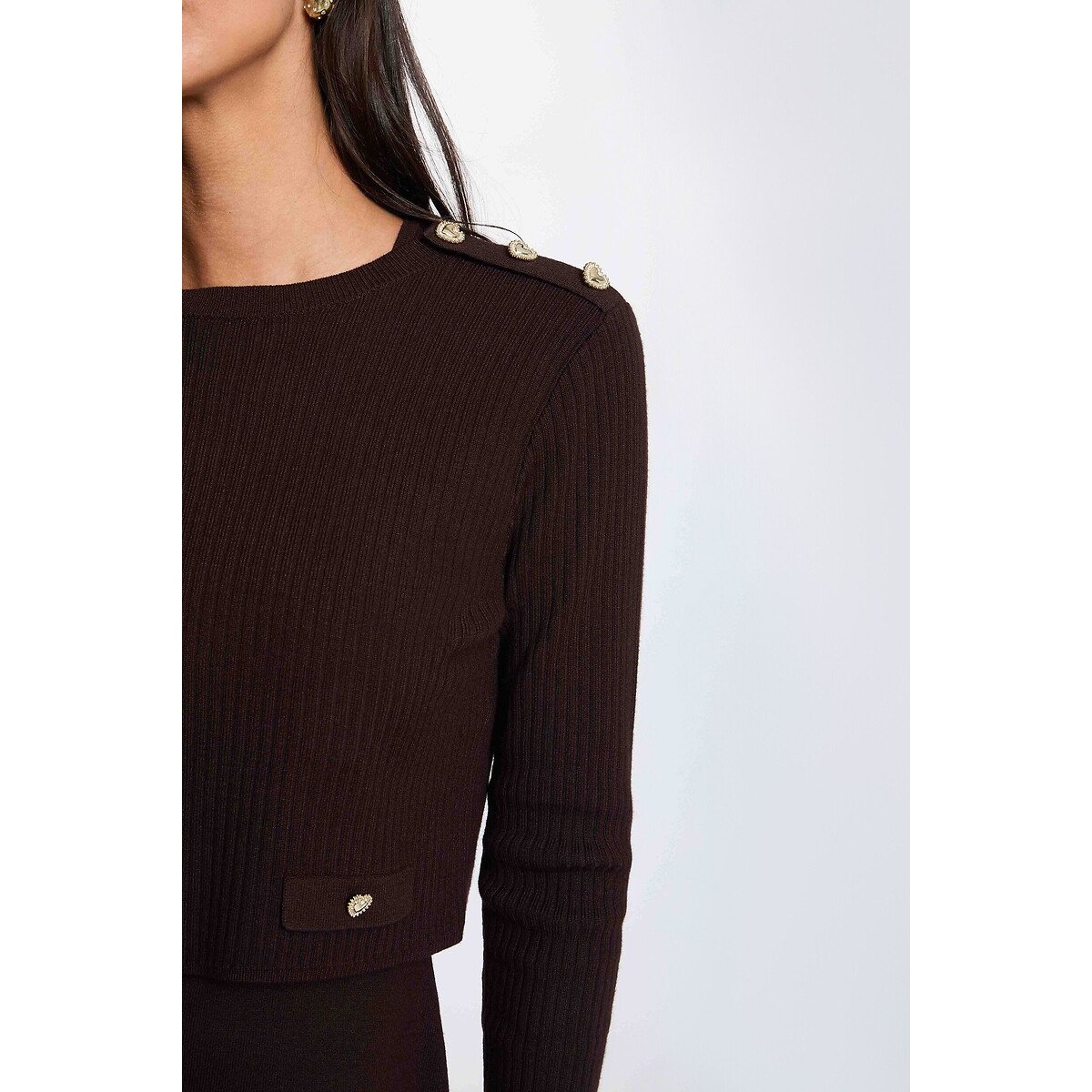 Kurzes Strickkleid im 2-in-1-Look kaffee, MORGAN