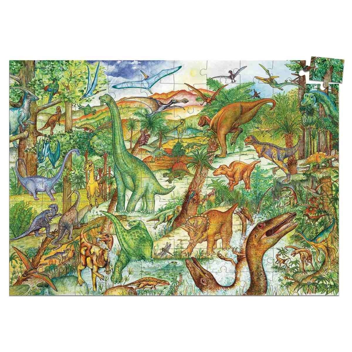 Puzzle d'observation Dinosaures et livret 100 pièce multicolore, DJECO