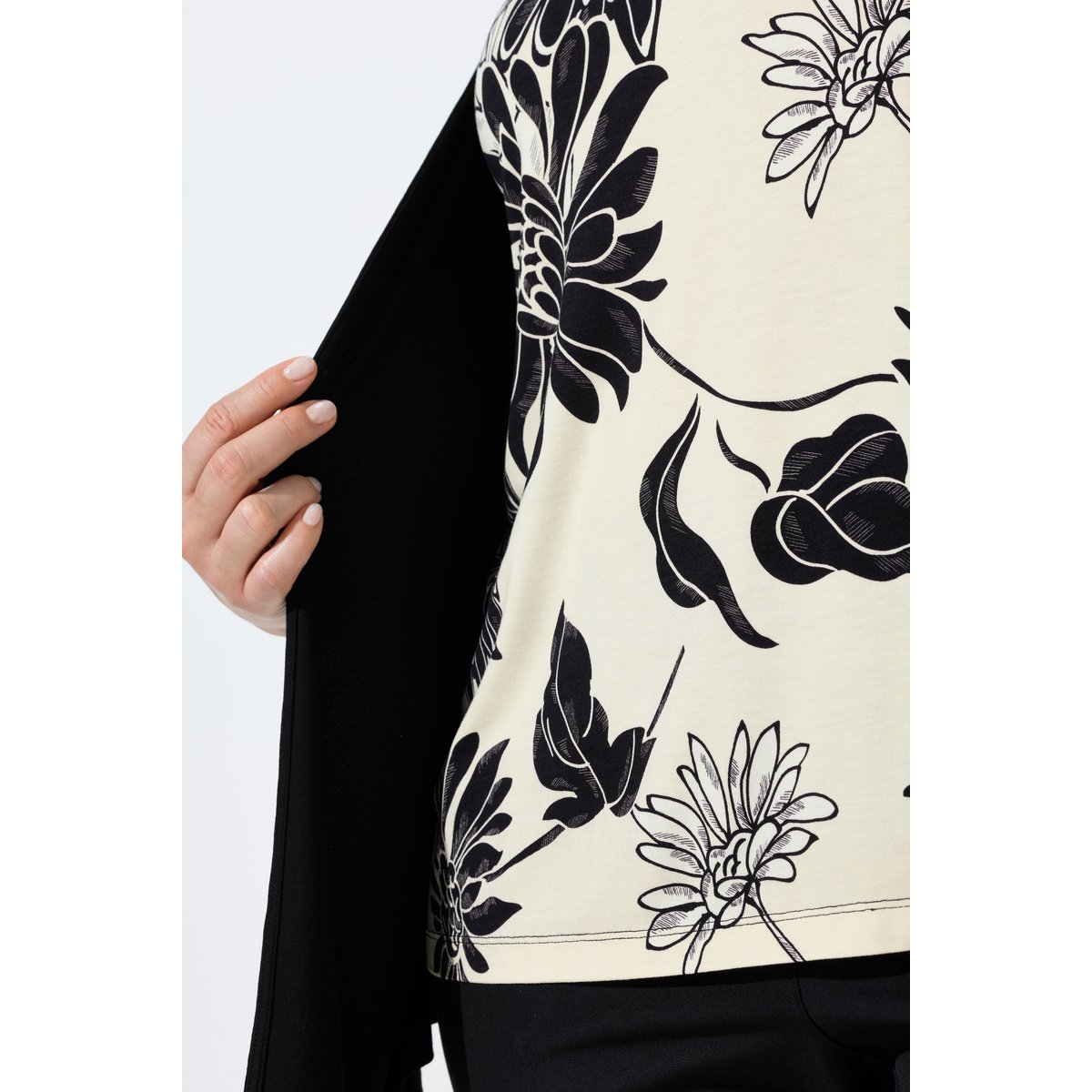 T-shirt 2-en-1, motif à fleurs noir, ULLA POPKEN