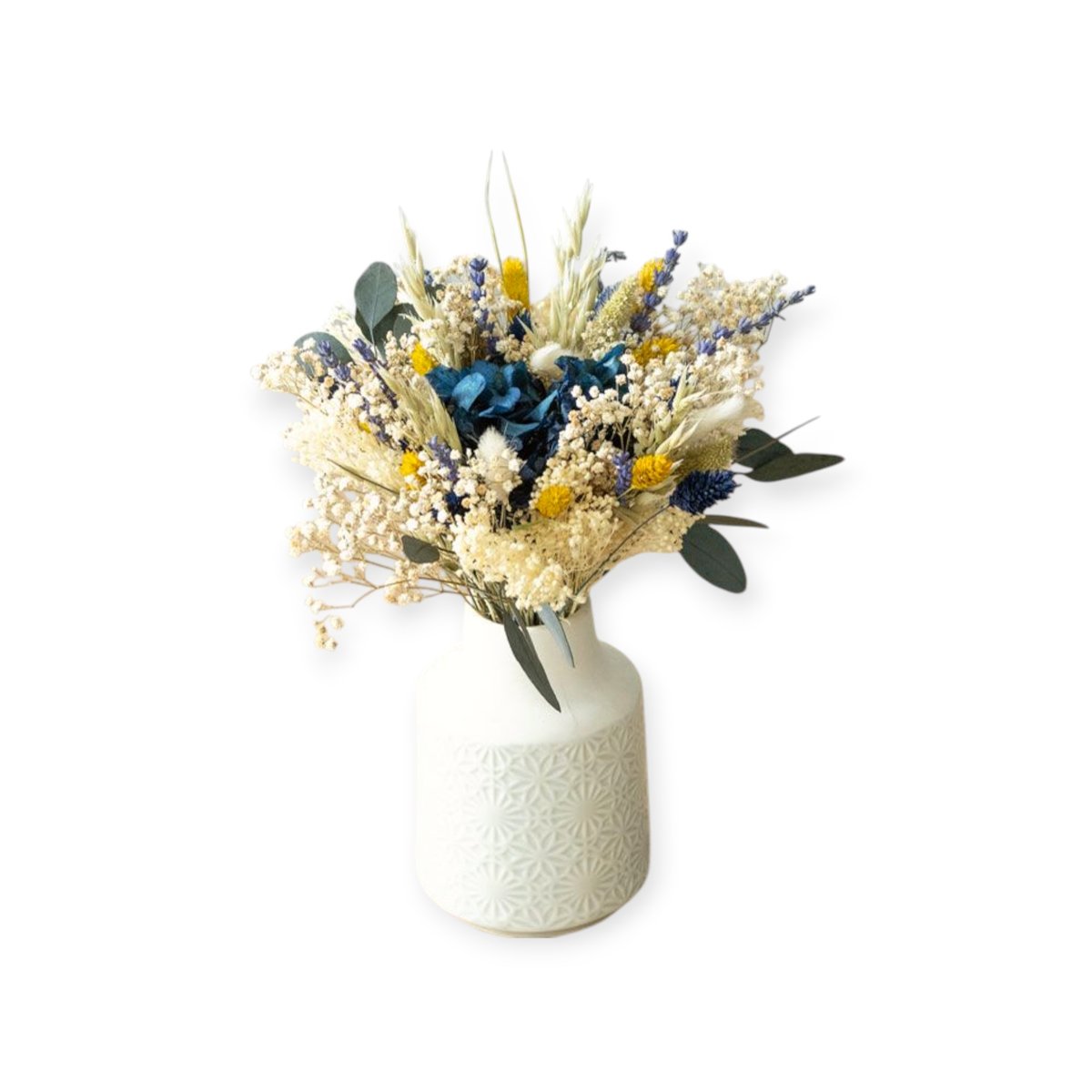 Bouquet de fleurs séchées S ELISE bleu blanc, RECONCILIATION VEGETALE