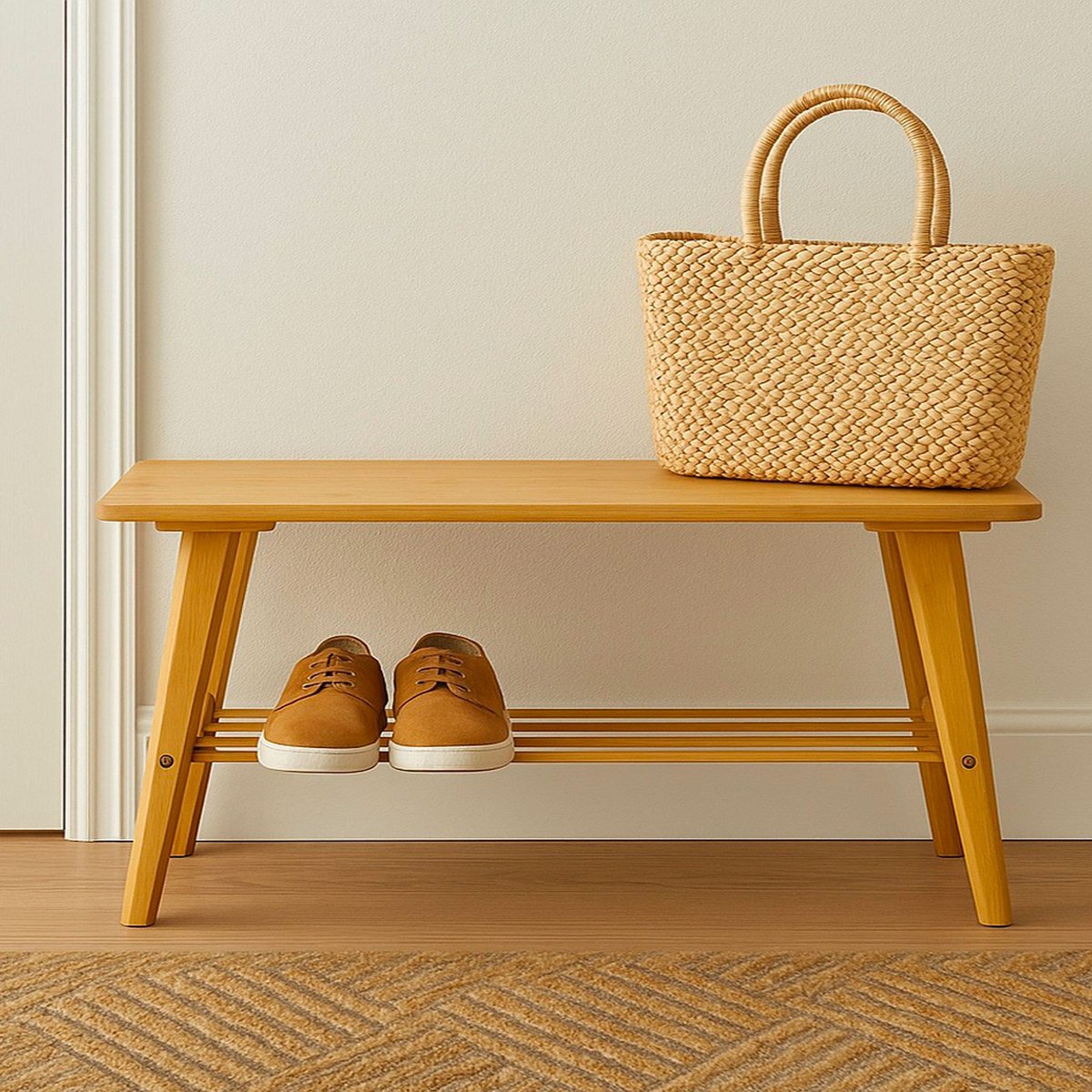 Banquette d'entrée en bambou avec étagère à chaussures 80x30x41cm bois, WADIGA