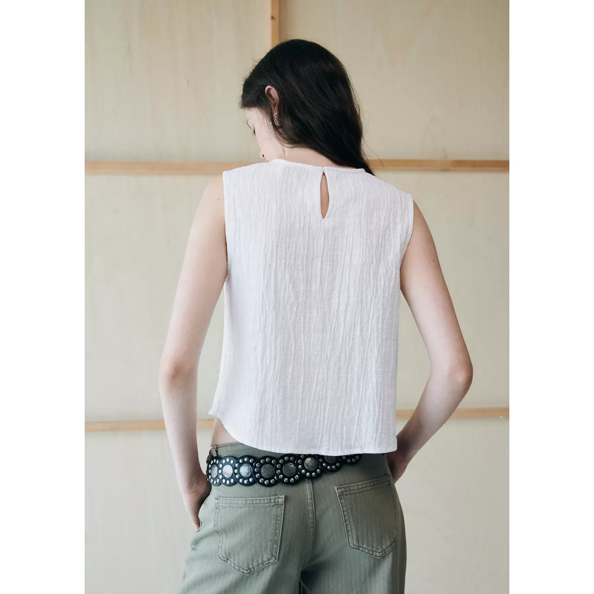 Top texture détail d’ouverture blanc cassé, MANGO TEEN
