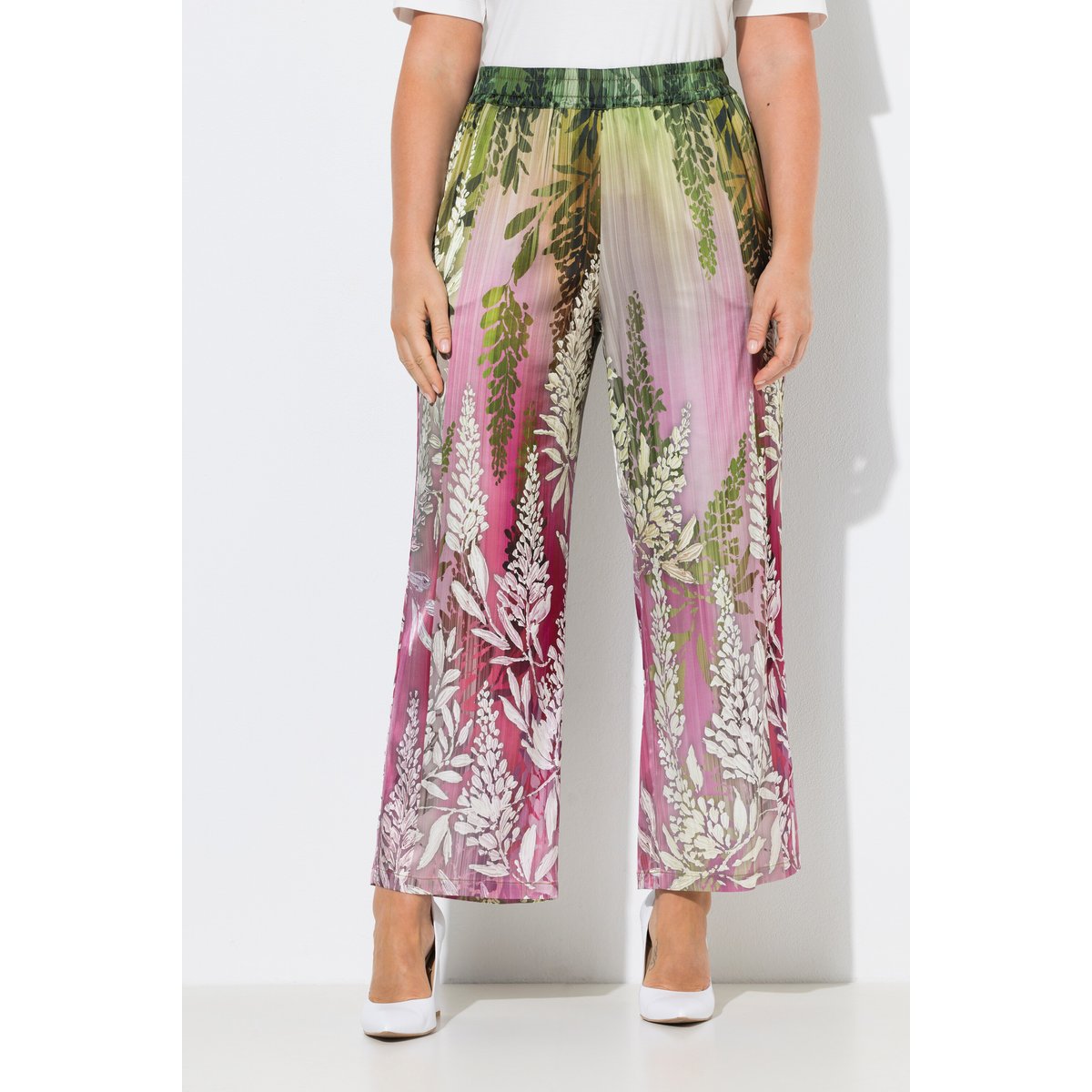 Pantalon motif à fleurs blanc neige, ULLA POPKEN
