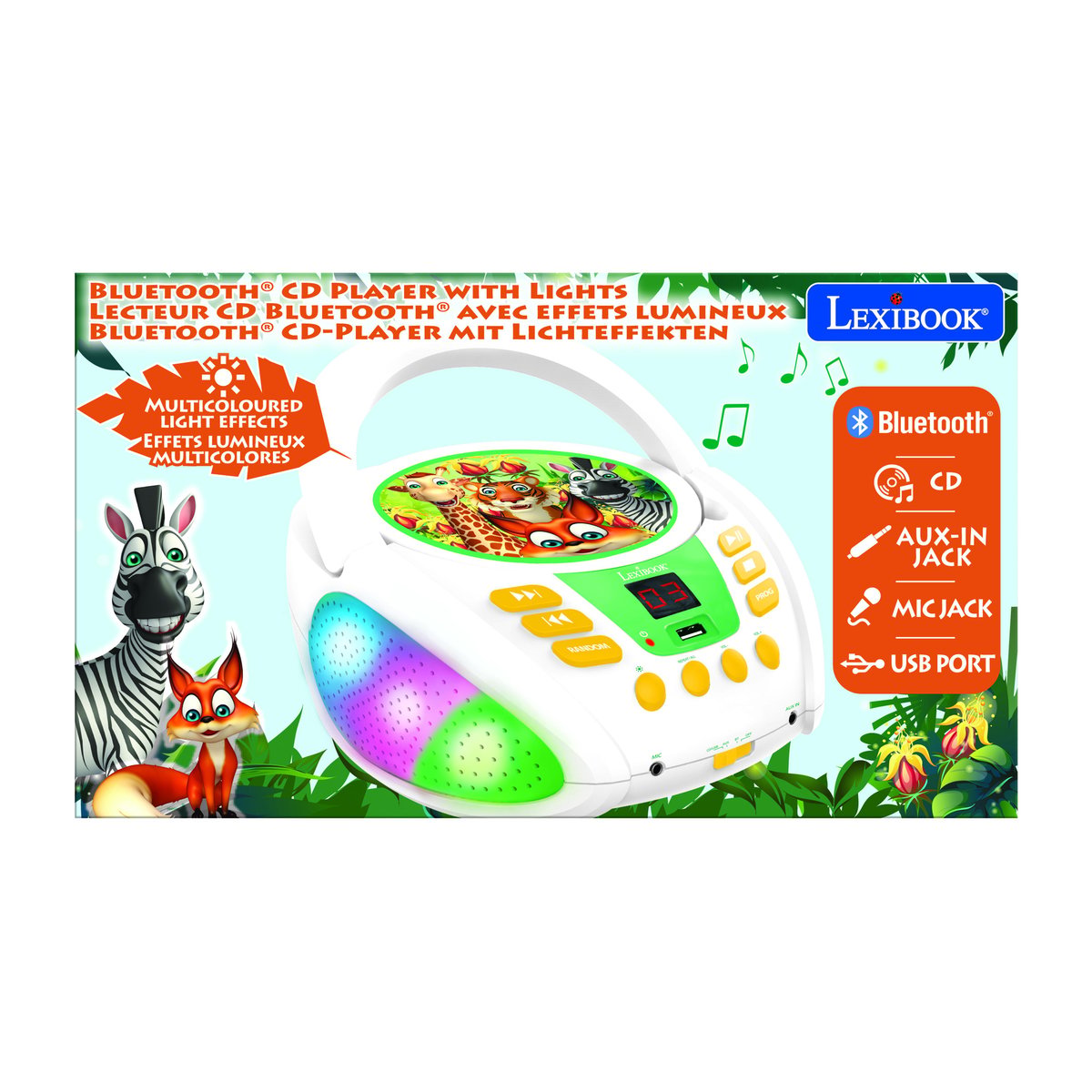 Lecteur CD Bluetooth Animaux blanc, LEXIBOOK