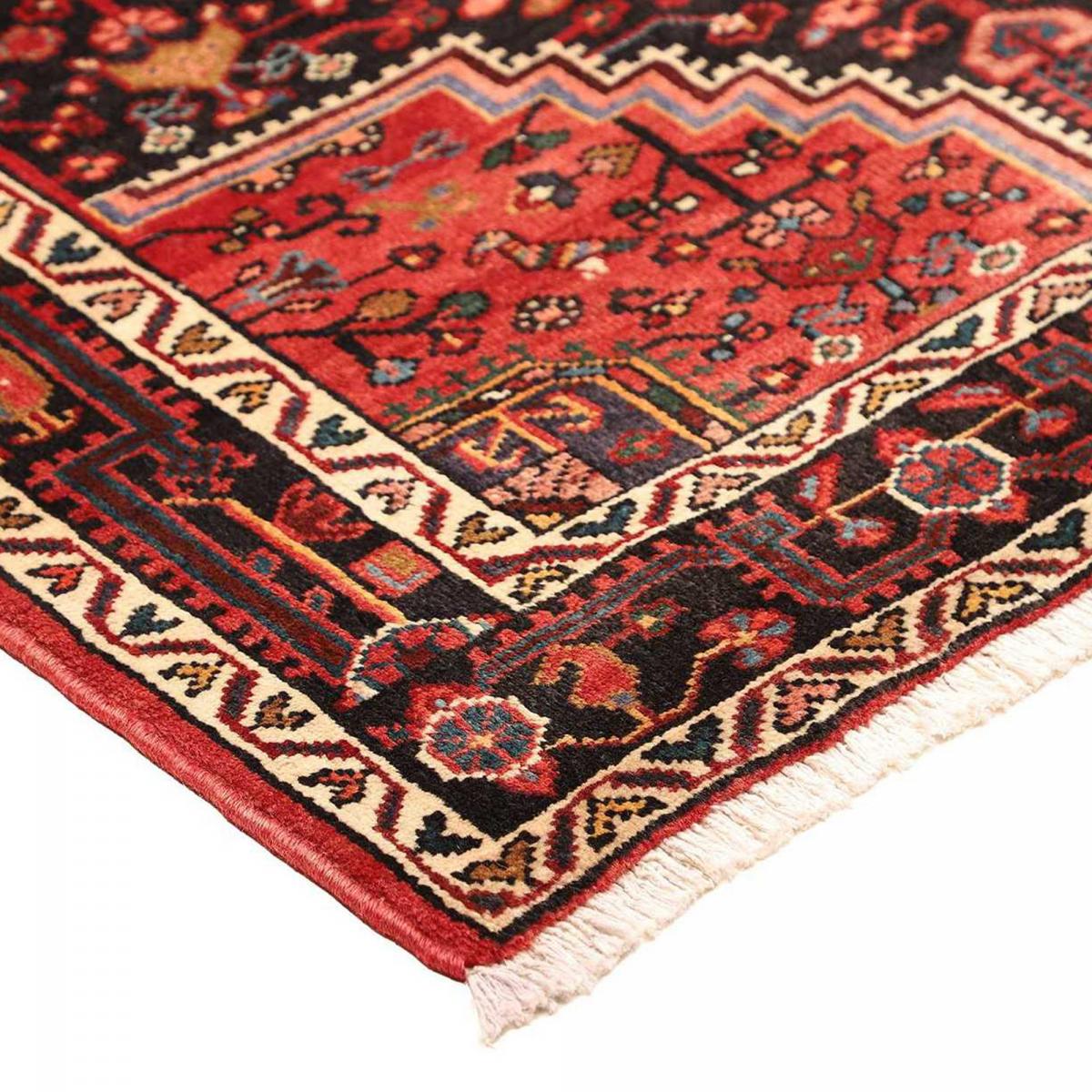 Tapis d'orient oriental, noué main en laine, HAMADAN 23 rouge, beige, noir, UN AMOUR DE TAPIS