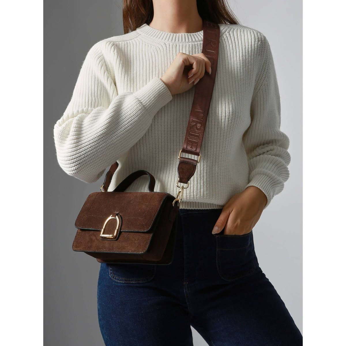 Sac bandoulière S Altesse suede chocolat, ETRIER