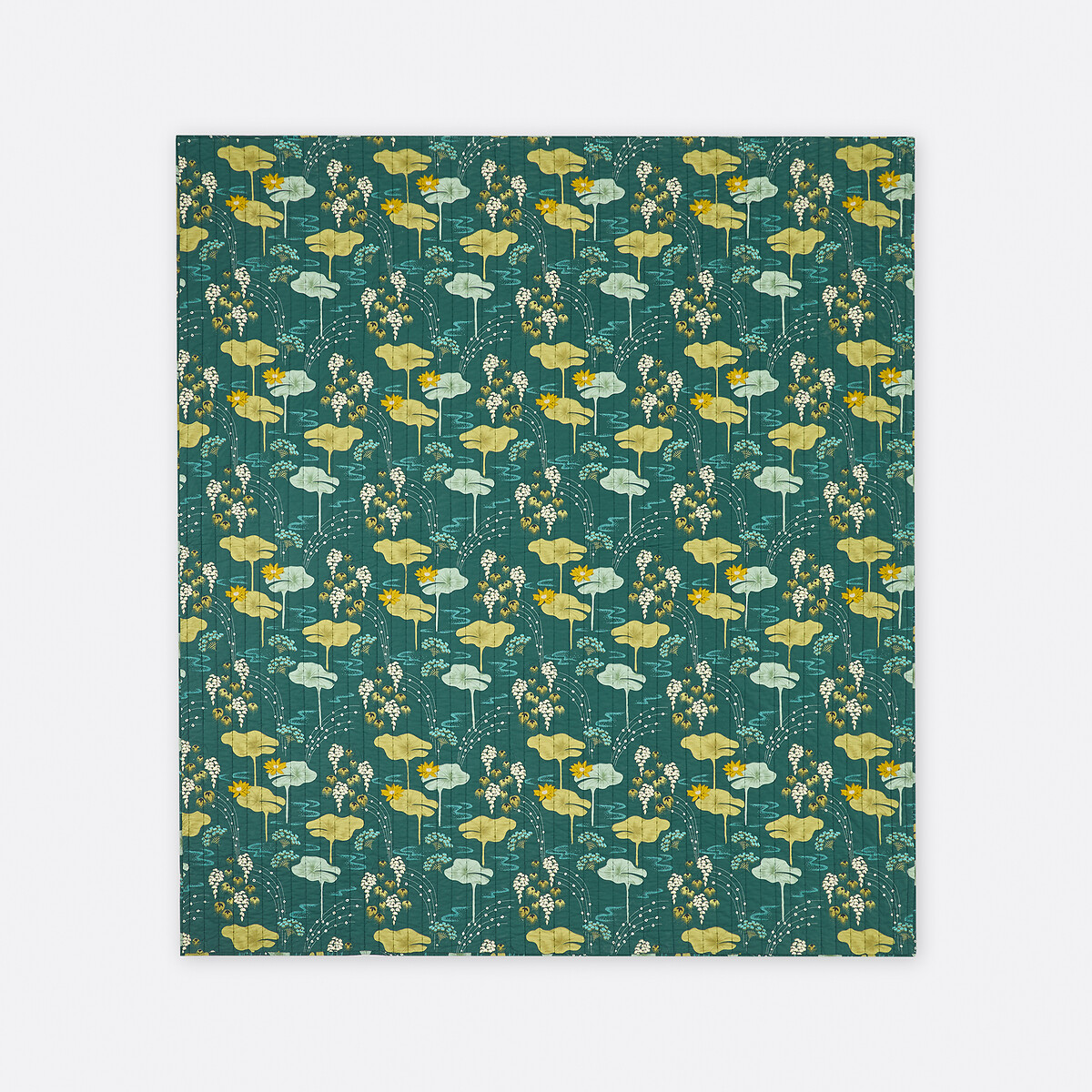 Couvre-lit boutis matelassé kantha, voile de coton, SONG imprimé fond vert, LA REDOUTE INTERIEURS