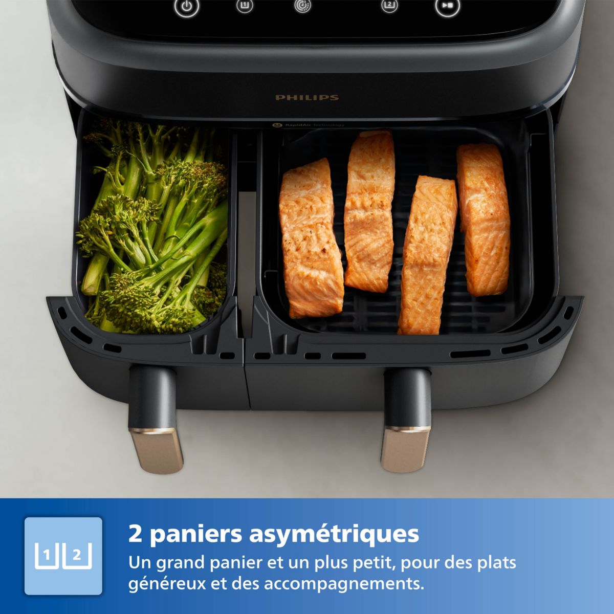 Airfryer NA352/00 Friteuse sans huile double panier Noir/Doré, Série 3000 9L (3+6L) couleur unique, PHILIPS