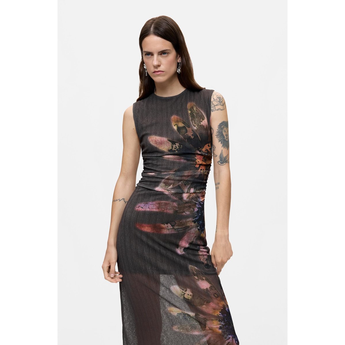 Robe imprimée à fleurs noir, DESIGUAL
