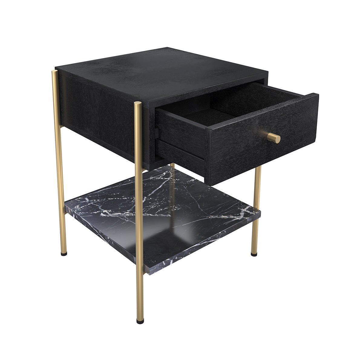 Table de chevet 1 tiroir en bois et métal - DOORI bois teinté noir et métal doré, MAISON PAVANE