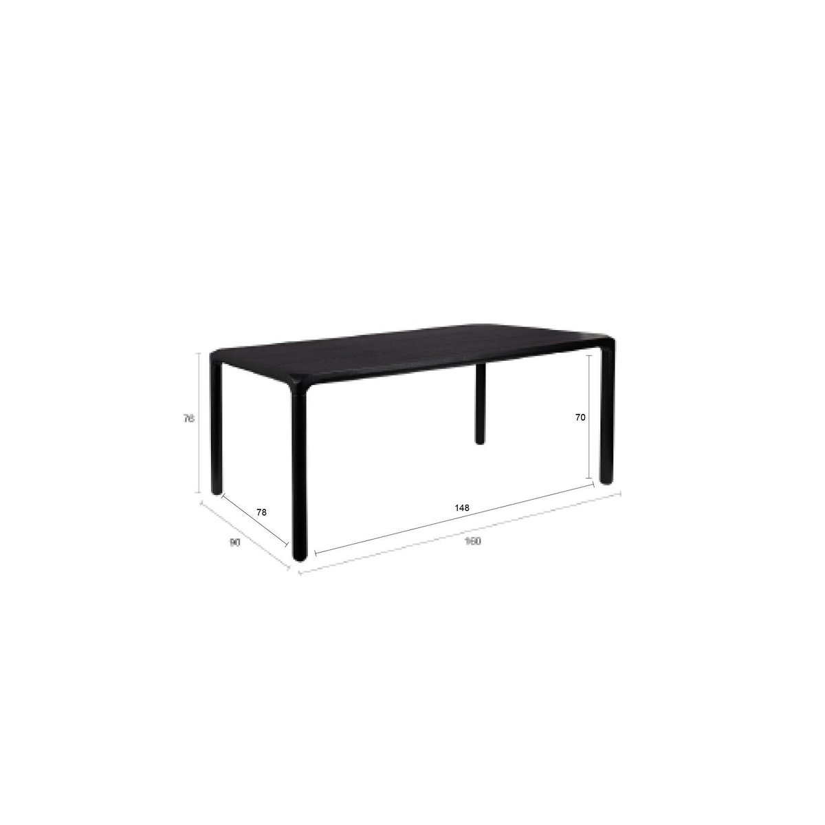 Table à manger carré en bois, L.160 , STORM noir, ZUIVER