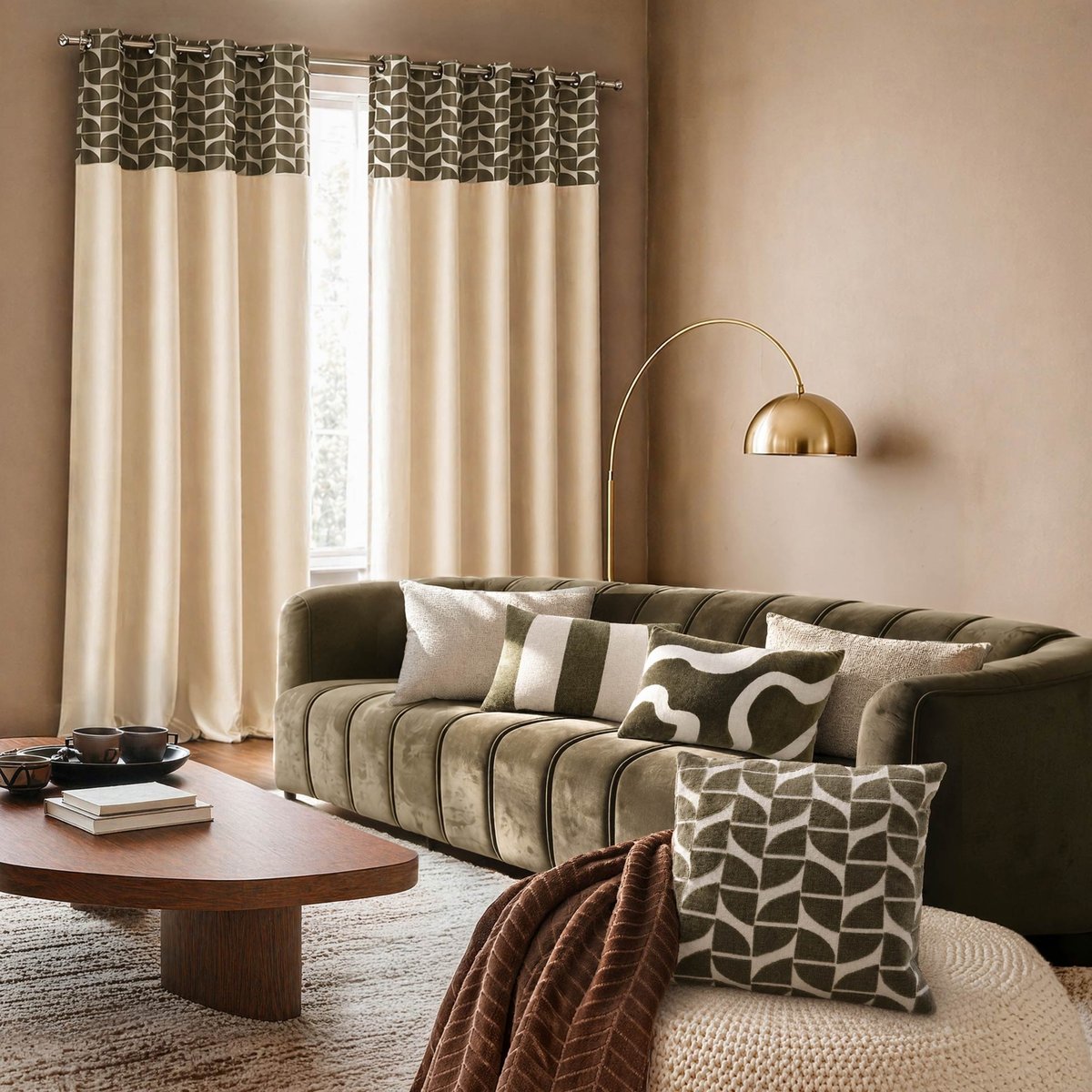 Coussin rectangulaire en velours à motif abstrait vert, DOUCEUR D'INTÉRIEUR