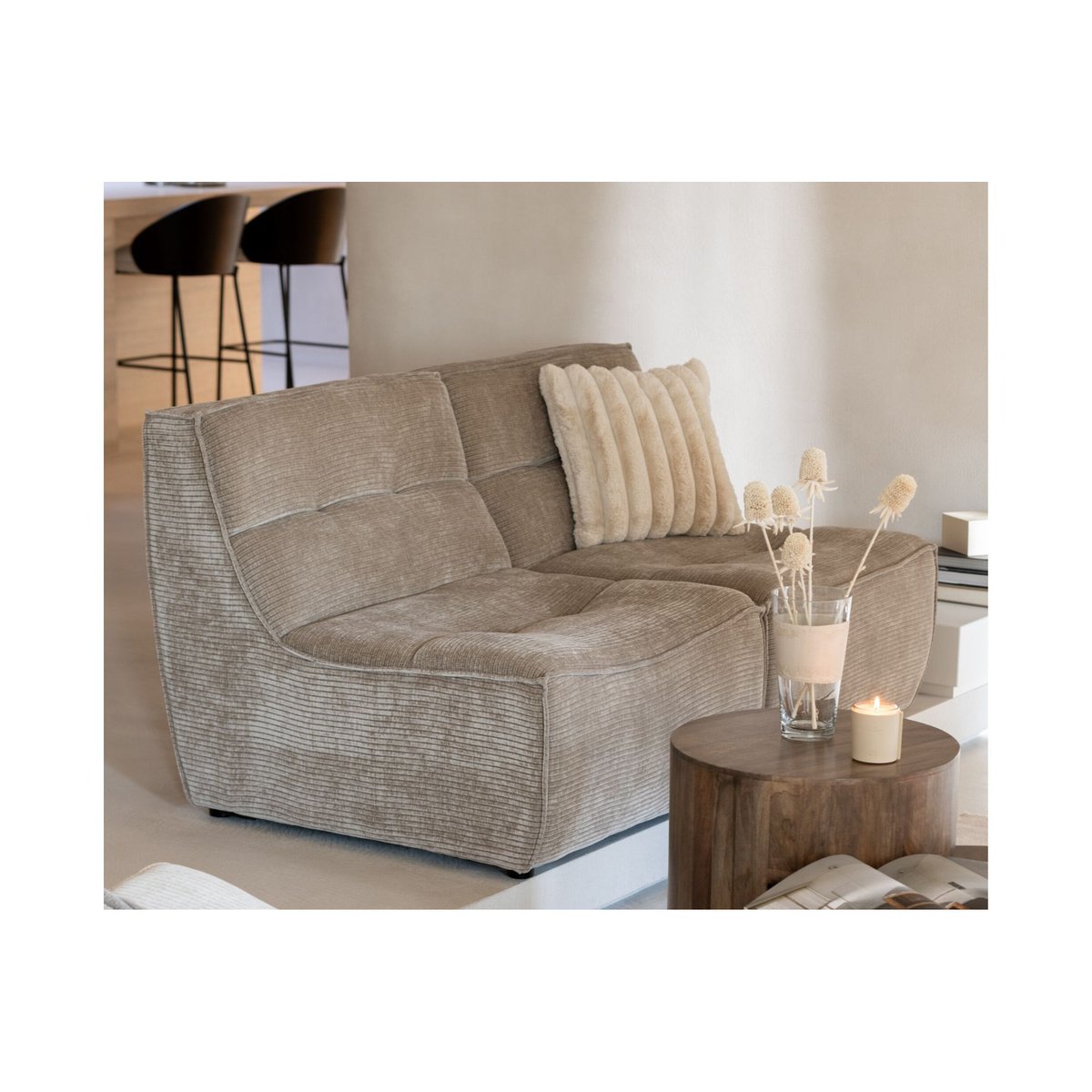 Fauteuil chauffeuse lounge en velours côtelé - LORENZO taupe, HELLIN, DEPUIS 1862