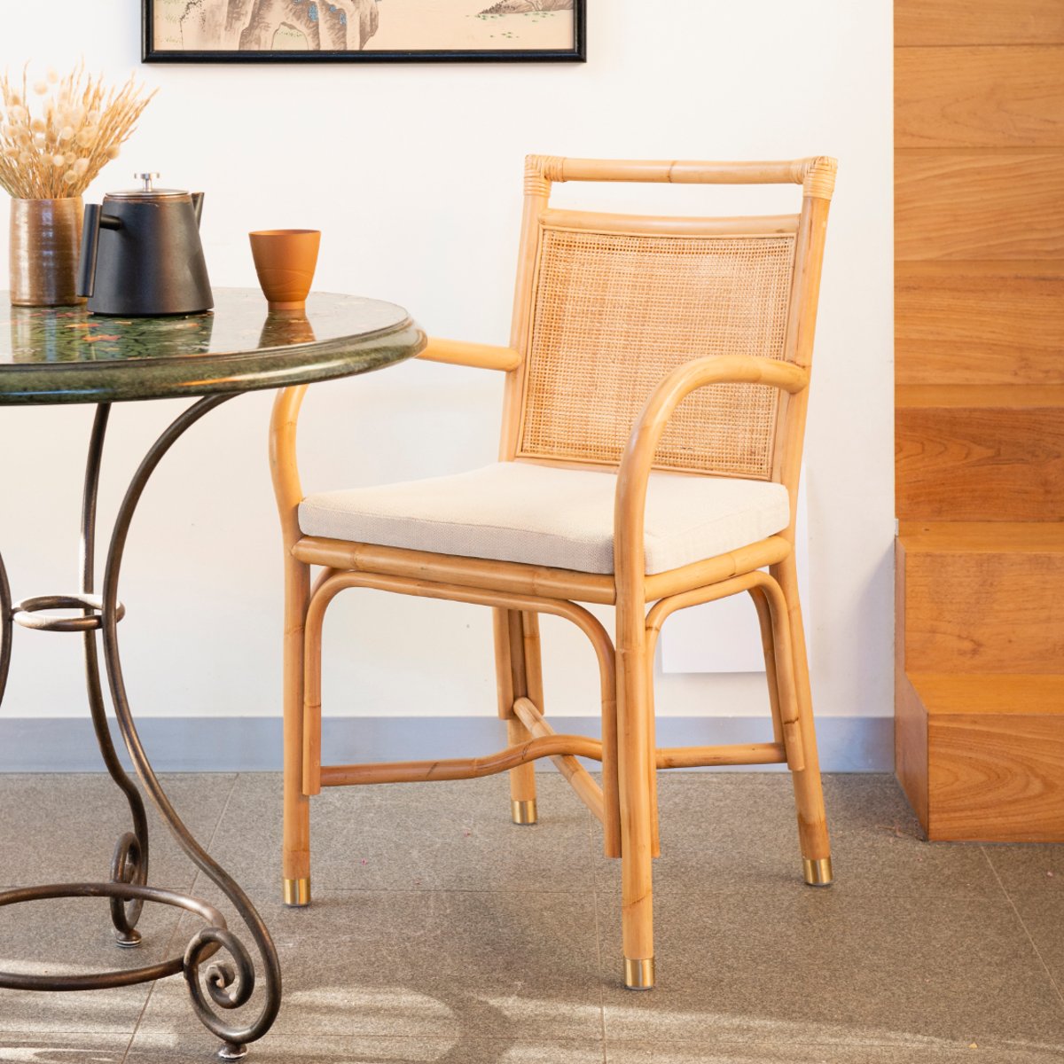 Fauteuil de table rotin et lin RIVIERA écru, KOK