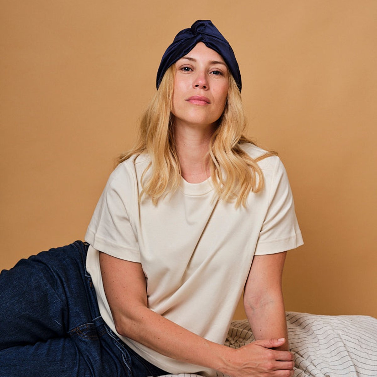 Turban 100% pure soie de mûrier bleu nuit, EMILY'S PILLOW