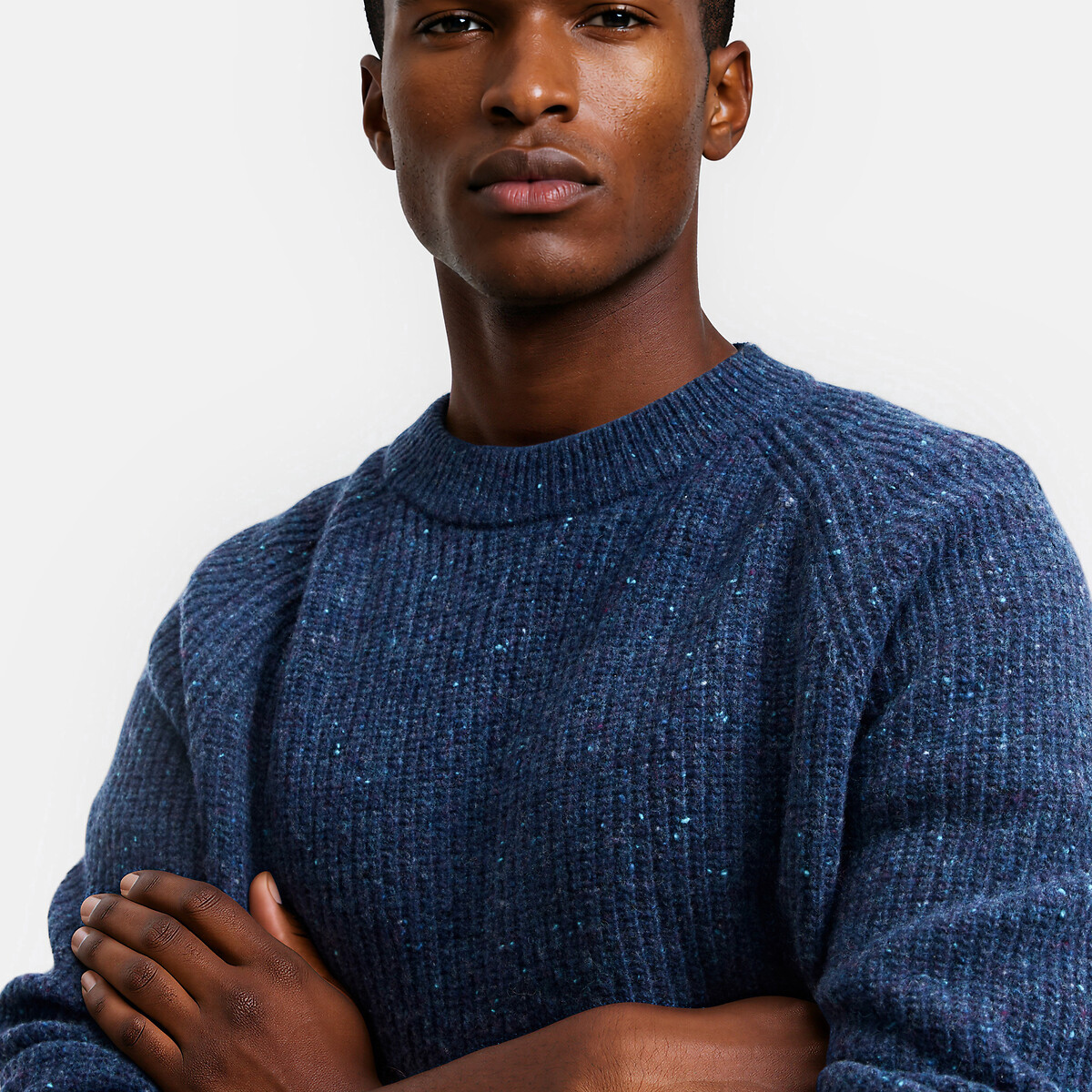 Pull col rond en grosse maille bleu, LA REDOUTE COLLECTIONS