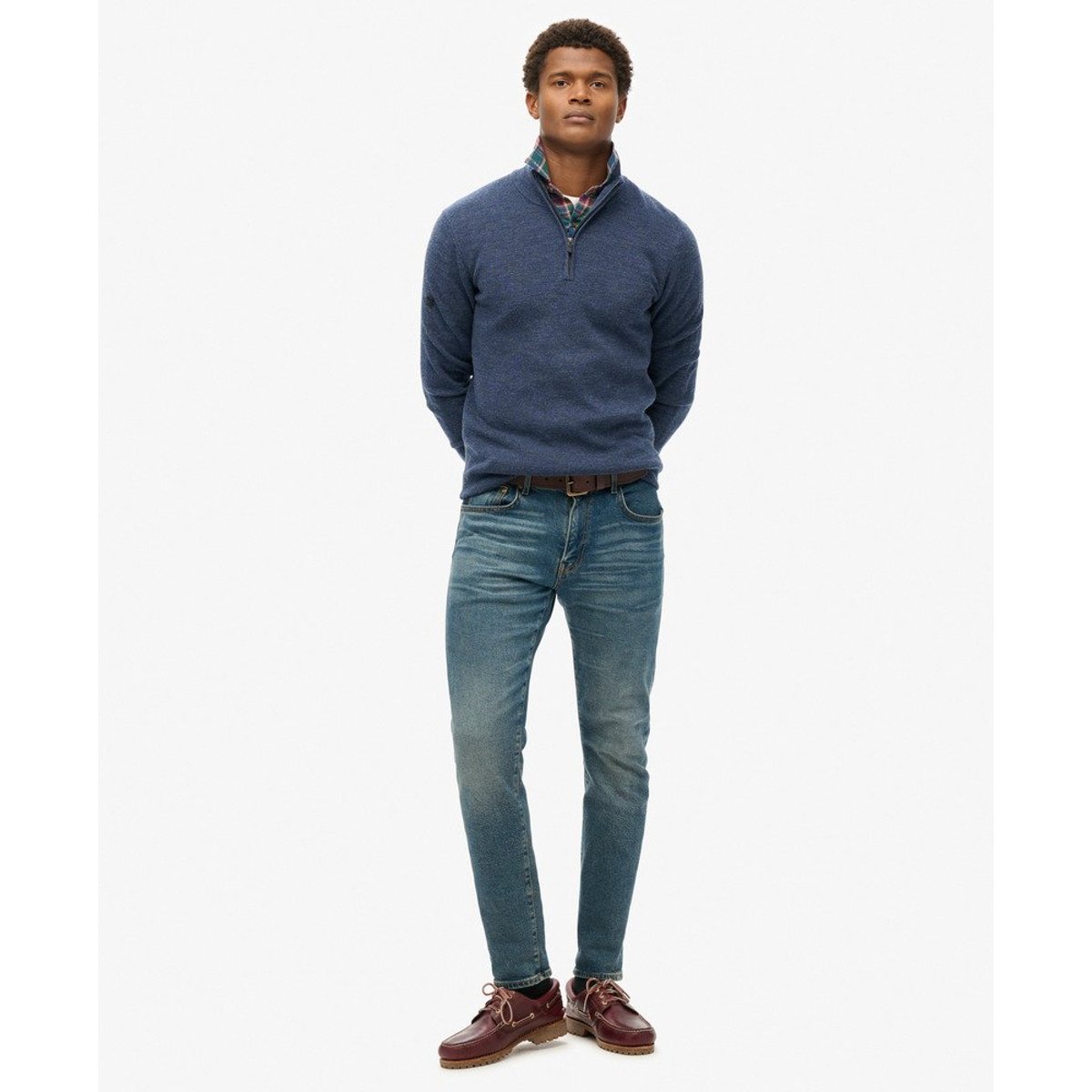Pull semi-zippé en laine mérinos bleu marine intense, SUPERDRY