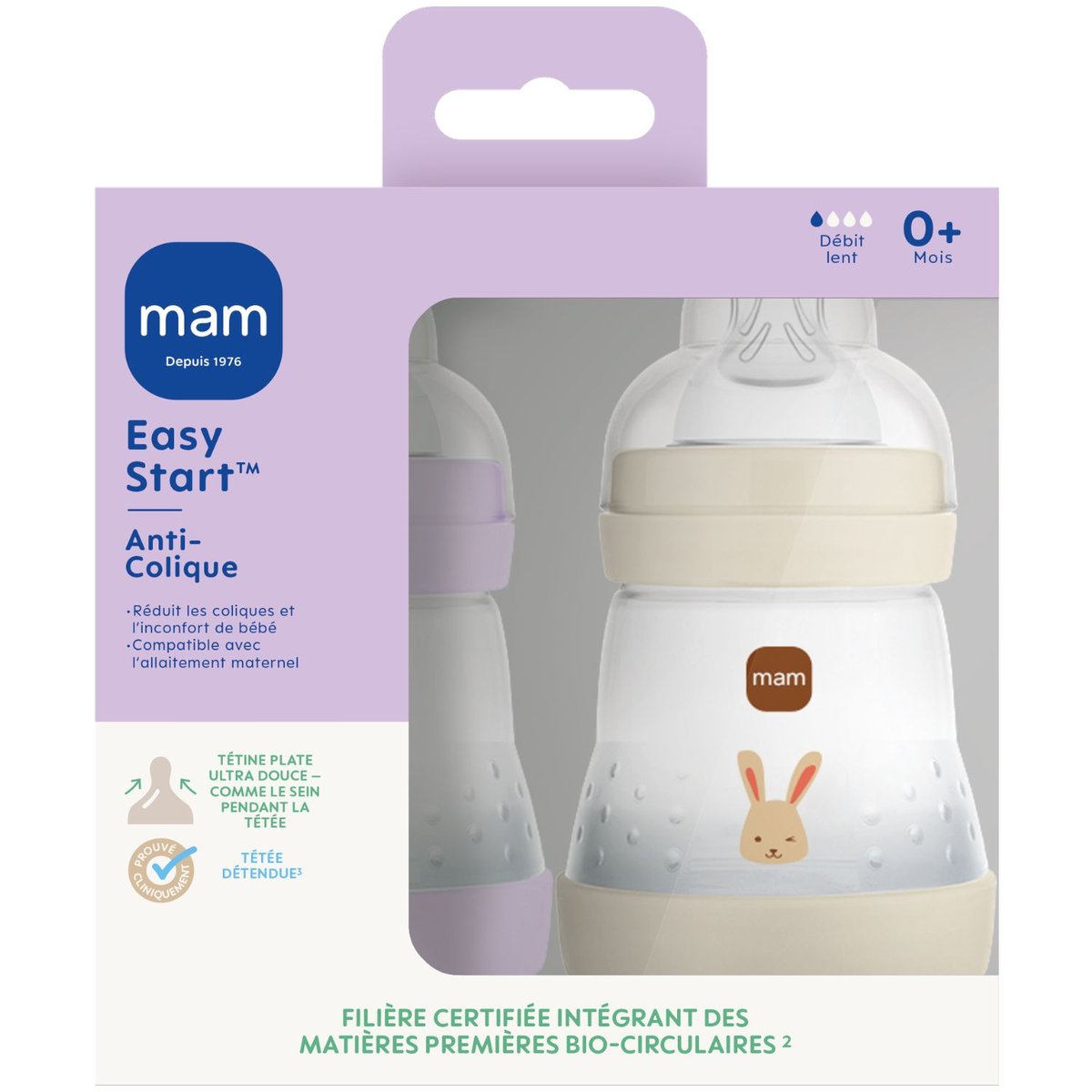 Lot de 2 biberons lilas, sable, MAM