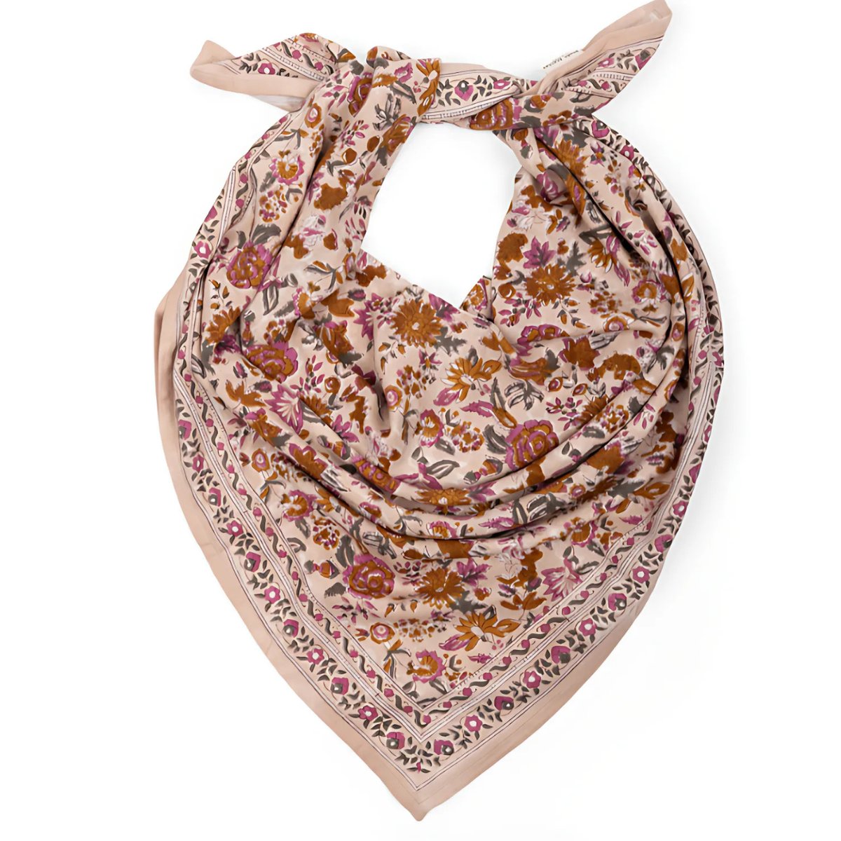 Grand Foulard en coton imprimé GOA rose sorbet, BINDI ATELIER