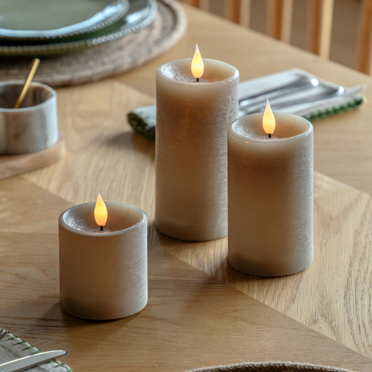 Set of 3 LED 1-Wick Candles in Greige grey, ÉDITÉ