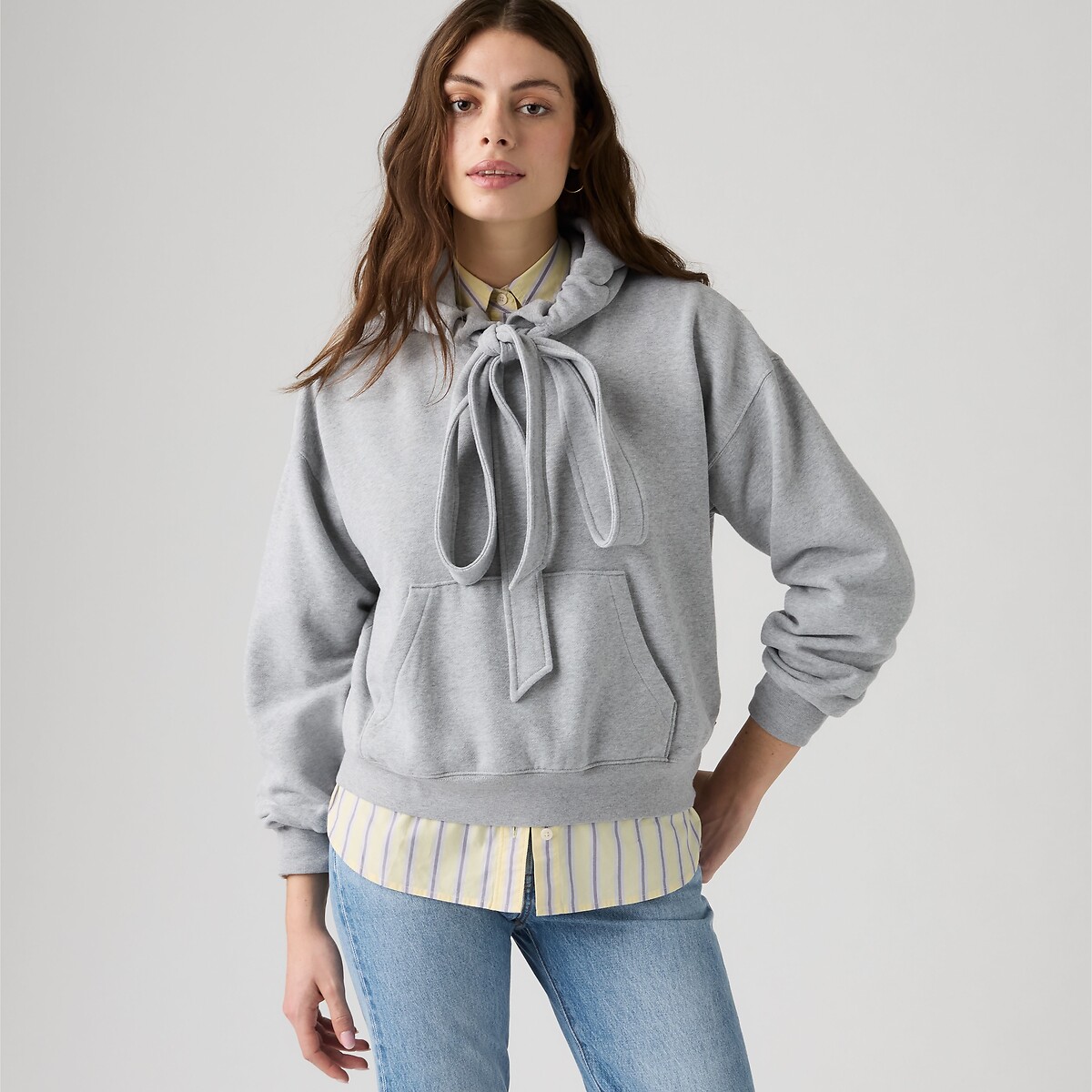Sweat à capuche col lavallière gris, LEVI'S