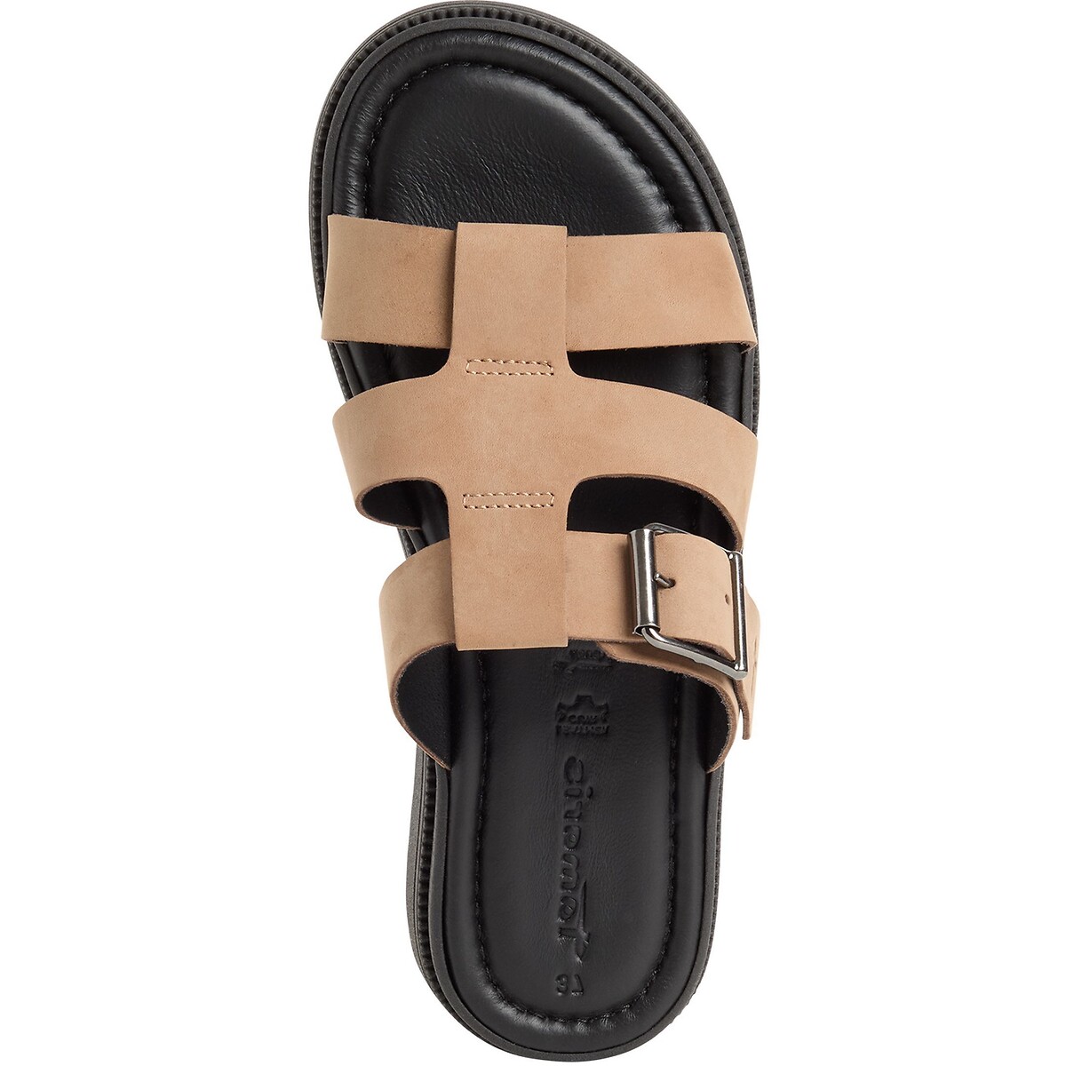 Mules plates en cuir taupe, TAMARIS
