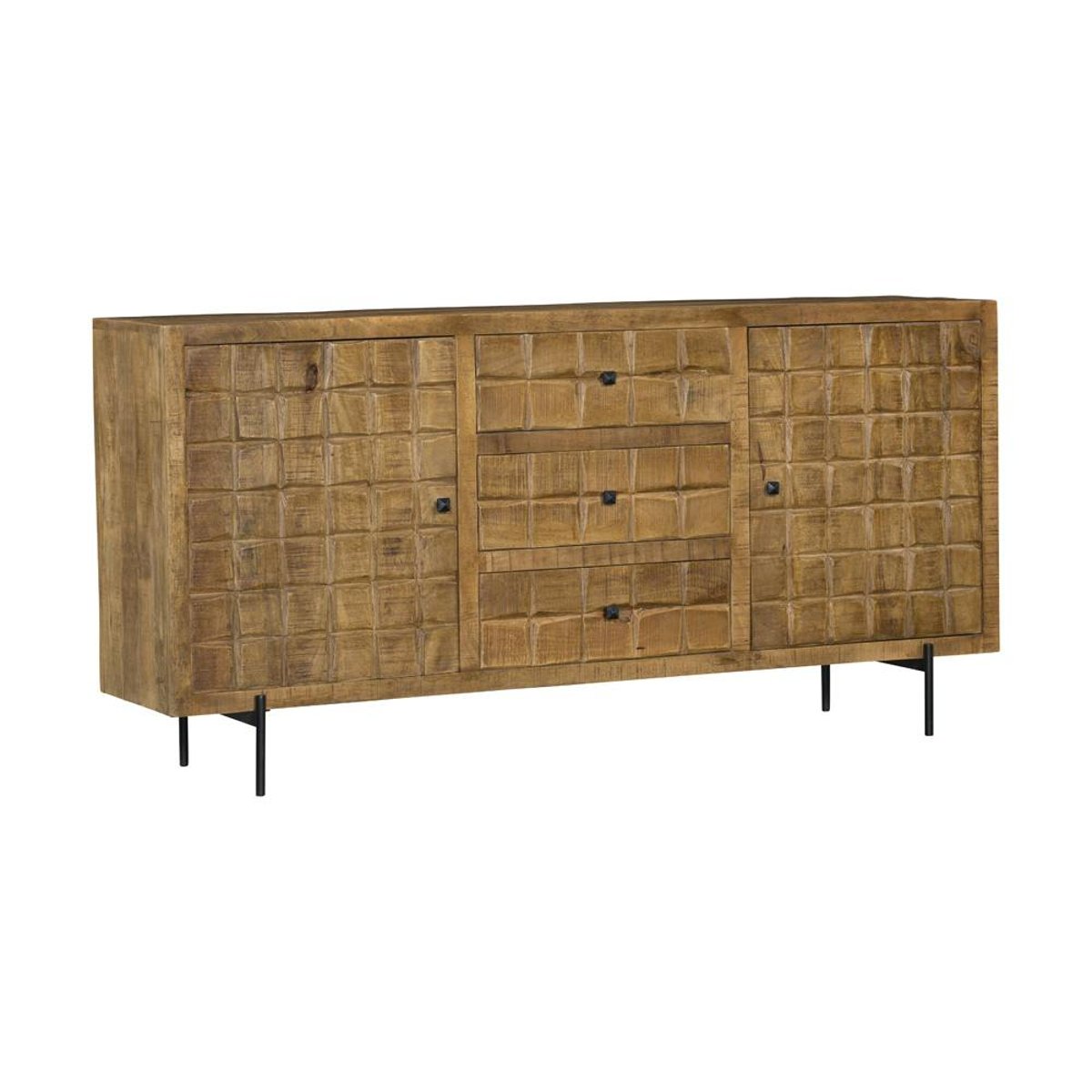 Buffet en bois 2 portes décor damier UDA bois naturel, PIER IMPORT