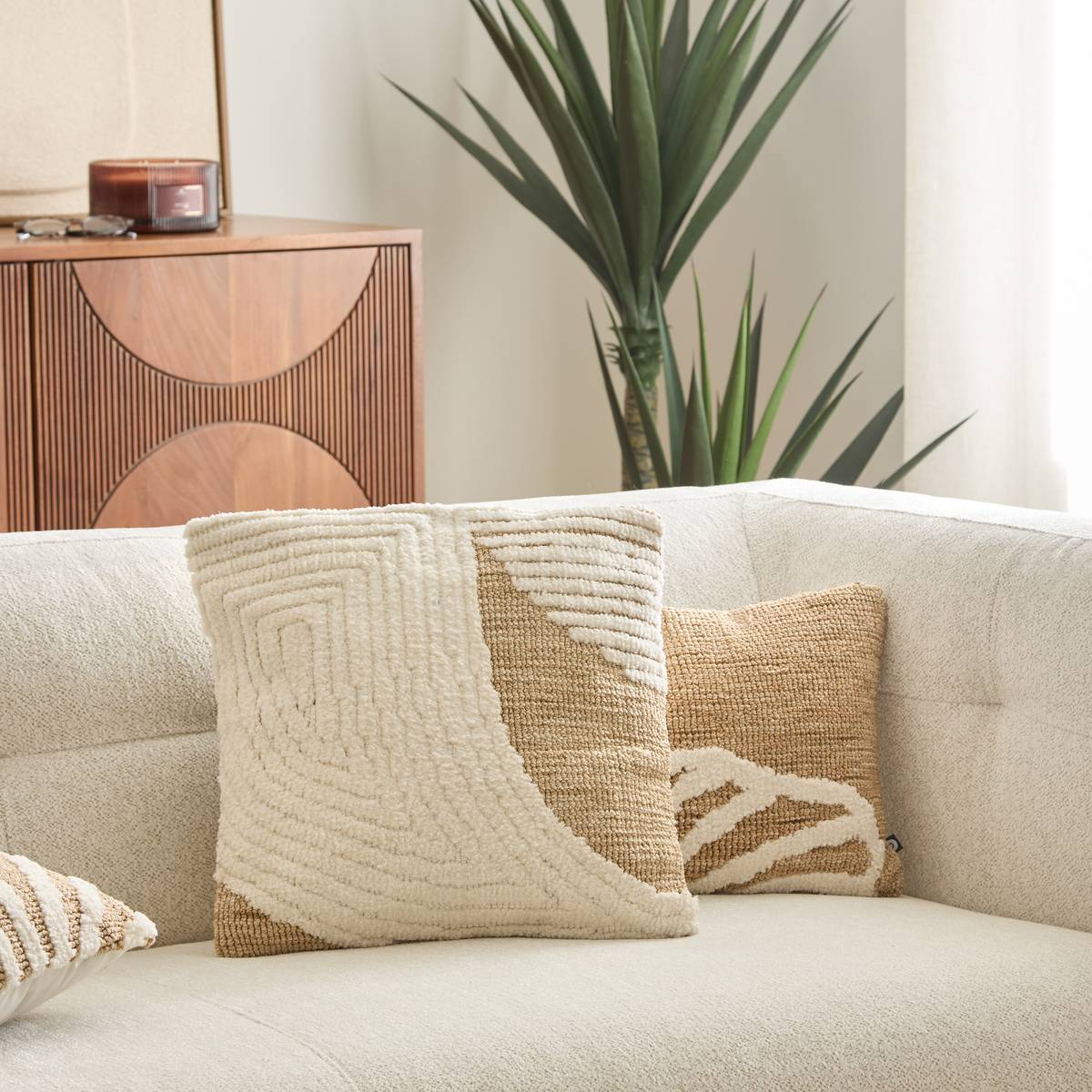 Coussin carré LOOMIA beige lin, ATMOSPHERA