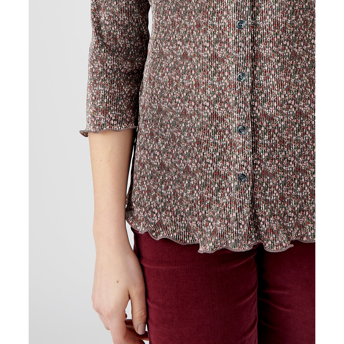 Chemisier plissé manches 3/4 gris fleuri, DAMART
