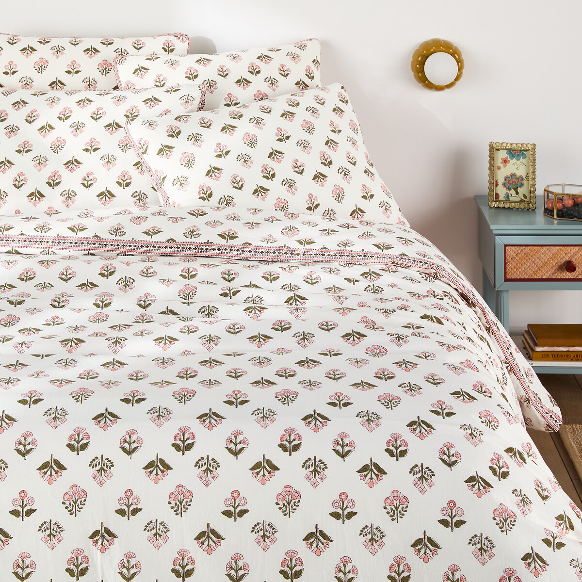 Housse de couette en coton lavé, imprimé fleurs, VANDI ECRU imprimé fond écru, LA REDOUTE INTERIEURS
