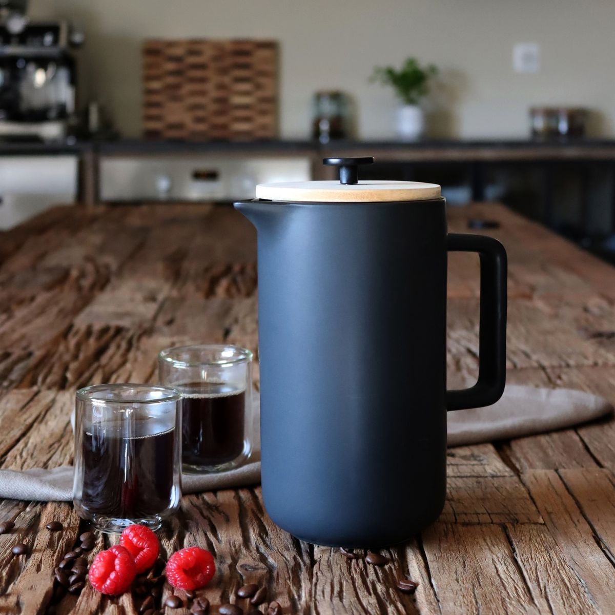 Cafetière à piston en porcelaine 1,3L, KEYGO inox-naturel-noir, OGO LIVING