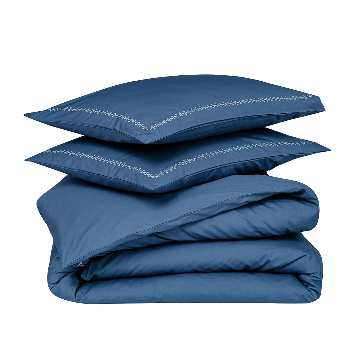 Parure housse de couette percale de coton avec 2 taies 65x65 cm ARROW indigo/blanc, SENSEI MAISON