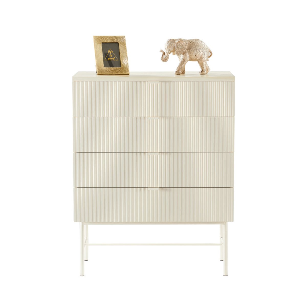 Commode 4 tiroirs en bois et métal L79cm- MOLLY crème, DRAWER
