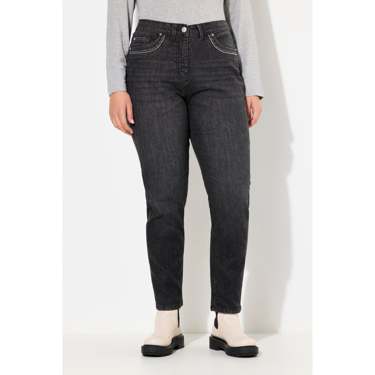Jean Mom jambe large jean gris foncé, ULLA POPKEN