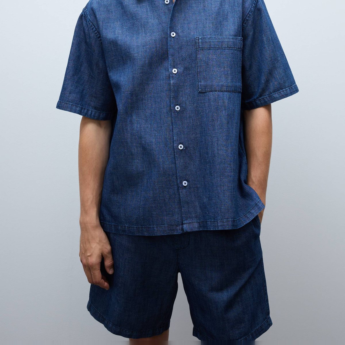 Chemise manches courtes en jean brut denim, MONOPRIX