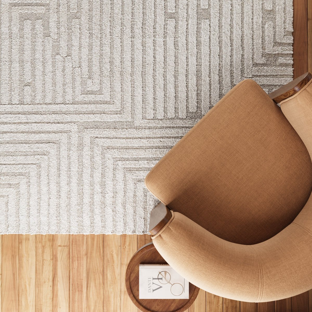 Tapis design à motif labythinthe à relief ,  Hillmar beige crème, WECON HOME