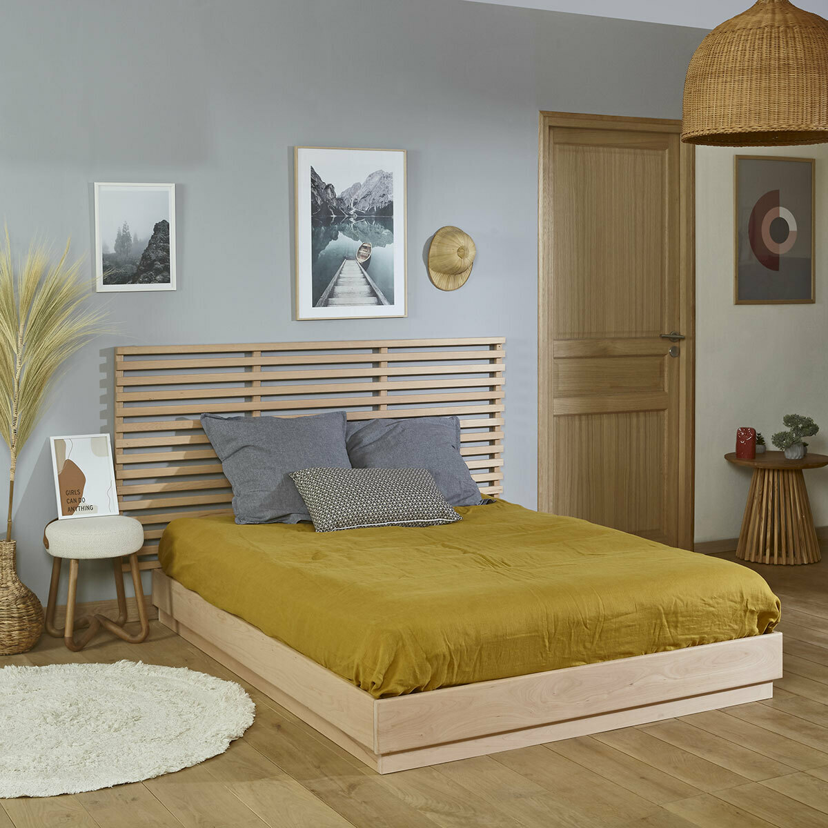 Pack lit avec matelas Bois massif  BAYA bois naturel, AKITEN RETAIL