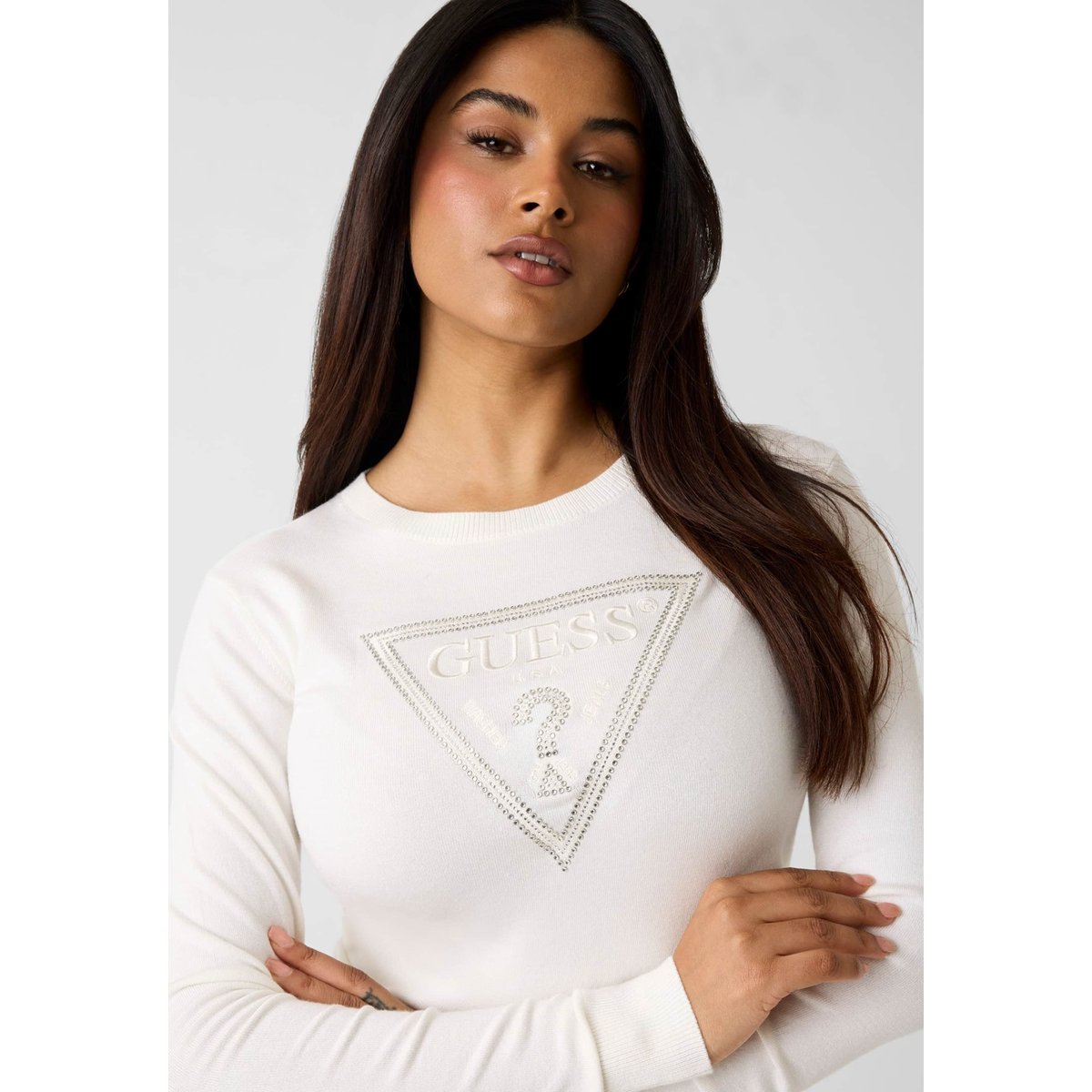 Pull Avec Logo Triangle crème, GUESS