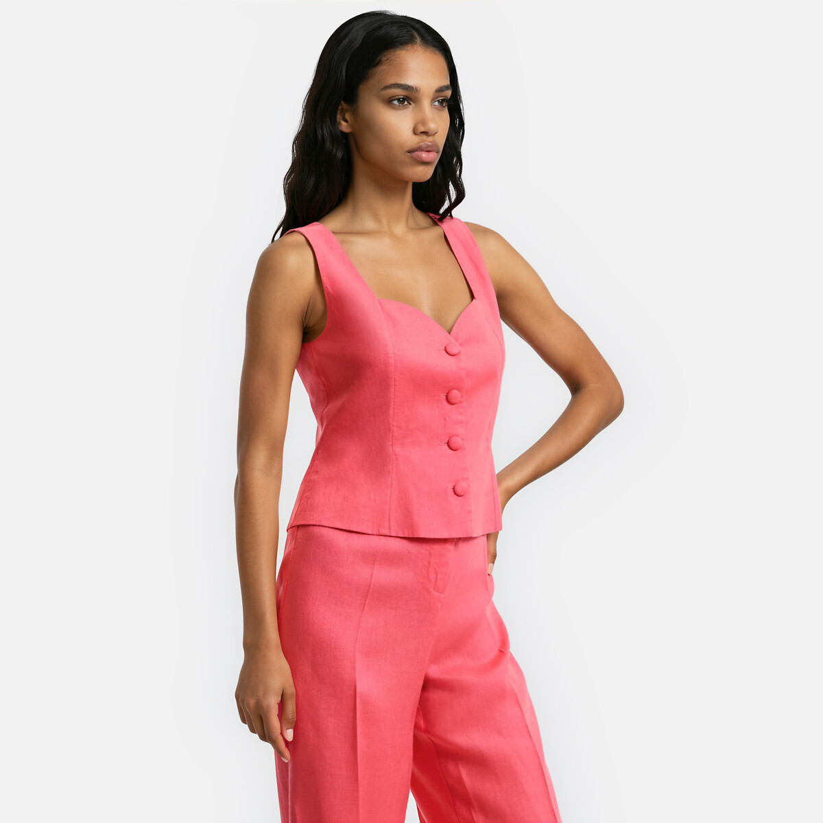 Combinaison effet 2 en un, en lin rose fraise, LA REDOUTE COLLECTIONS