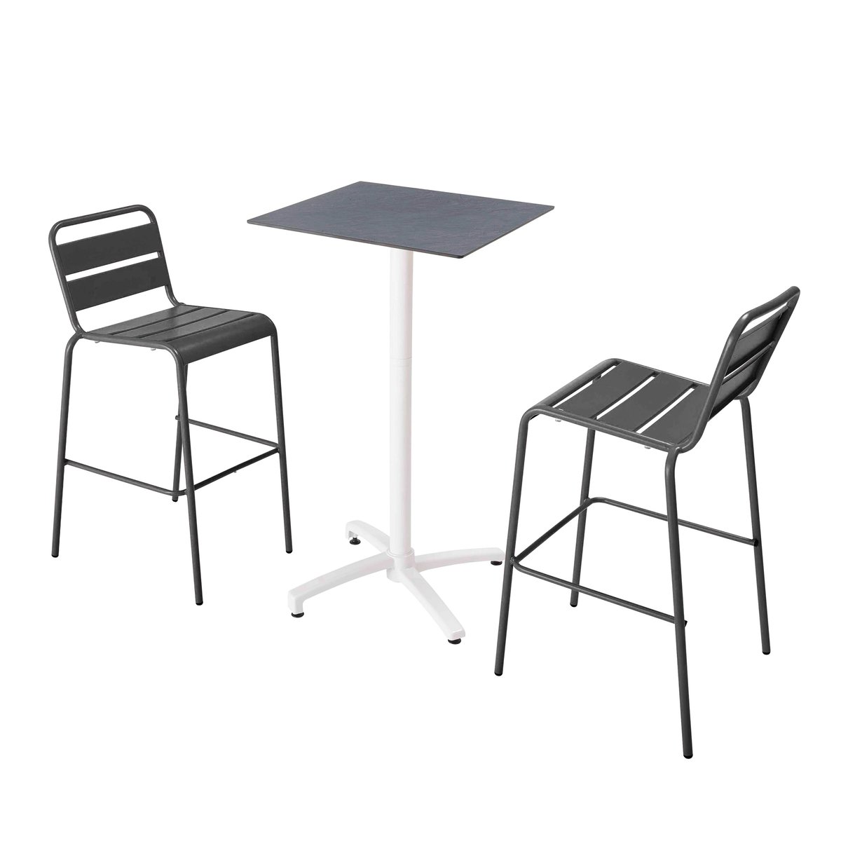 Ensemble table inclinable en hpl avec chaises hautes en métal, OPERA gris anthracite, OVIALA