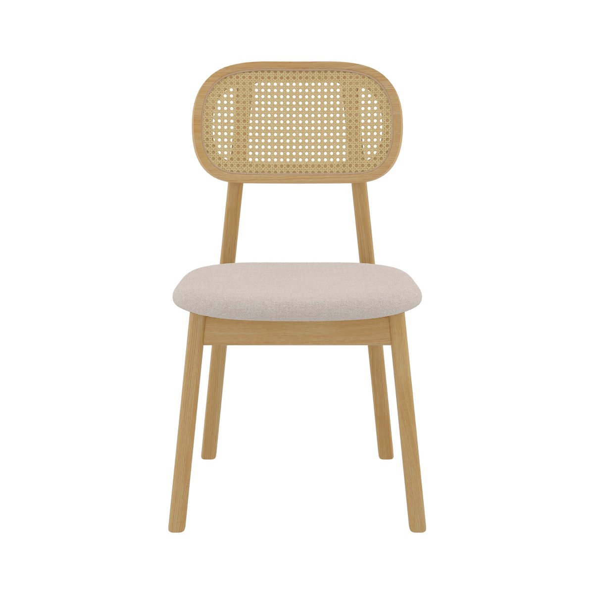 Lot de 2 chaises en bois, tissu et rotin synthétique - MARIA bois clair et beige, MAISON PAVANE