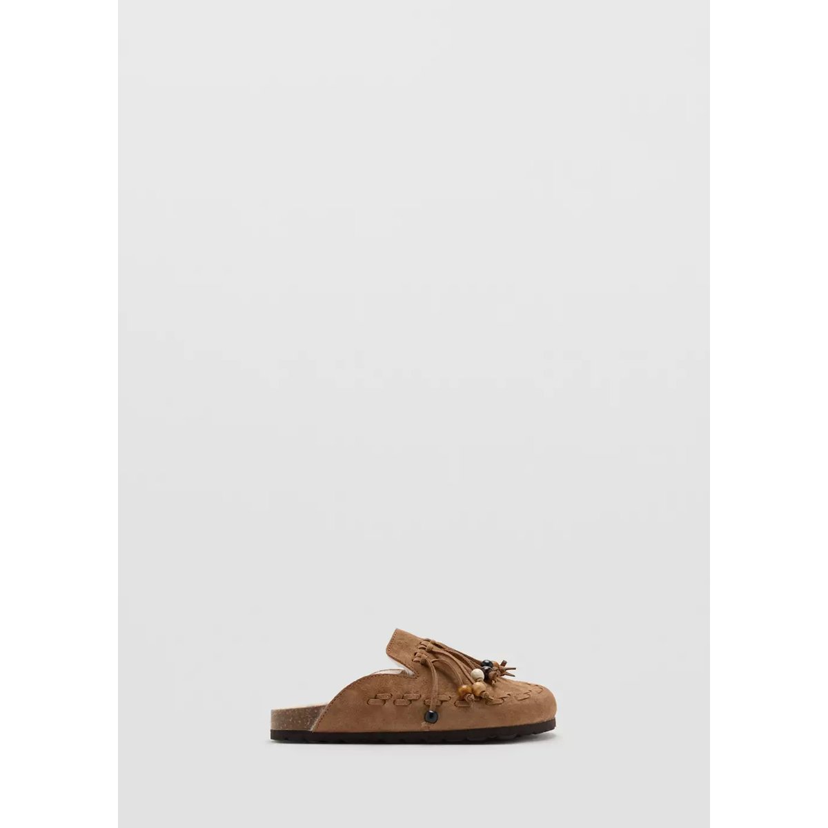 Sabots en cuir à franges marron moyen, MANGO KIDS
